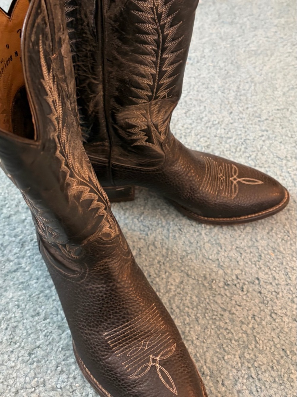 Tony Lama Black Leather Western Cowboy Boots with Contrast Stitching